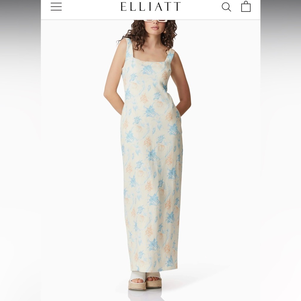 NWT Curaae Elliatt Floral Esther Maxi Dress wedding garden linen blend w/ pocket
